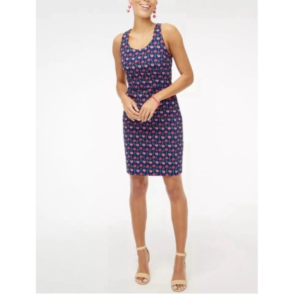 J. Crew Factory Navy Midi Dress with Pink Floral Print